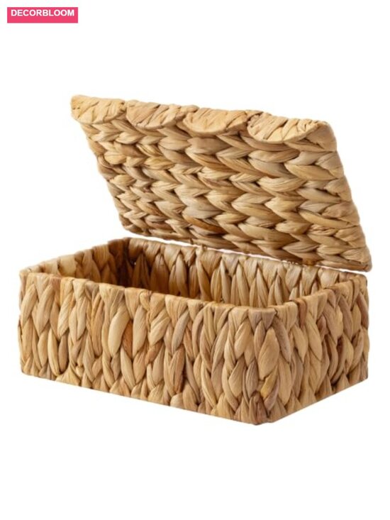 Other - Handwoven Wicker Basket with Lid Scalloped Seagrass Storage Organizer